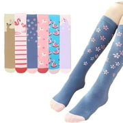Esaierr Baby Kids Girls Knee High Socks Cartoon Cute Thigh High Socks Cotton Uniform Mid-Calf Socks Toddler Stacked Half Socks 3 Pairs
